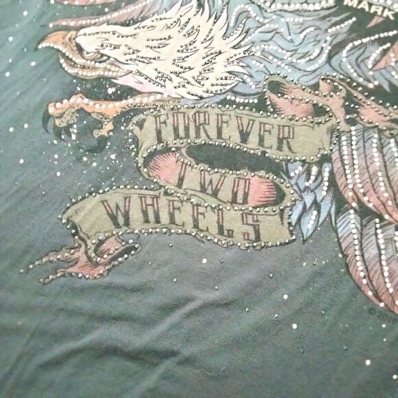 Harley Davidson Women's Tee Shirt Sz M Dark Gray Bling Eagle Forever Two Wheels - Picture 7 of 10